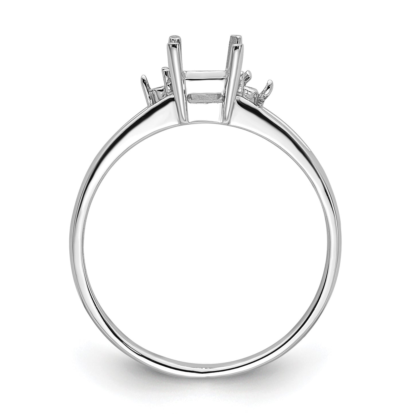 14k White Gold Holds 2-1.4mm Round and 1-6x4mm Emerald-cut Gemstone Ring Mounting