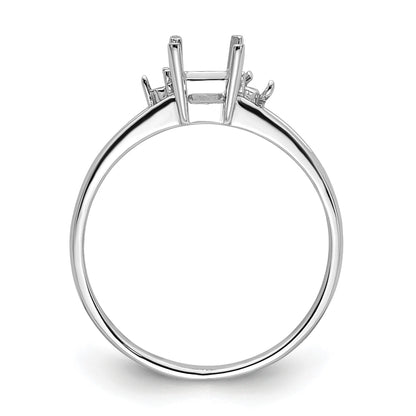 14k White Gold Holds 2-1.4mm Round and 1-6x4mm Emerald-cut Gemstone Ring Mounting