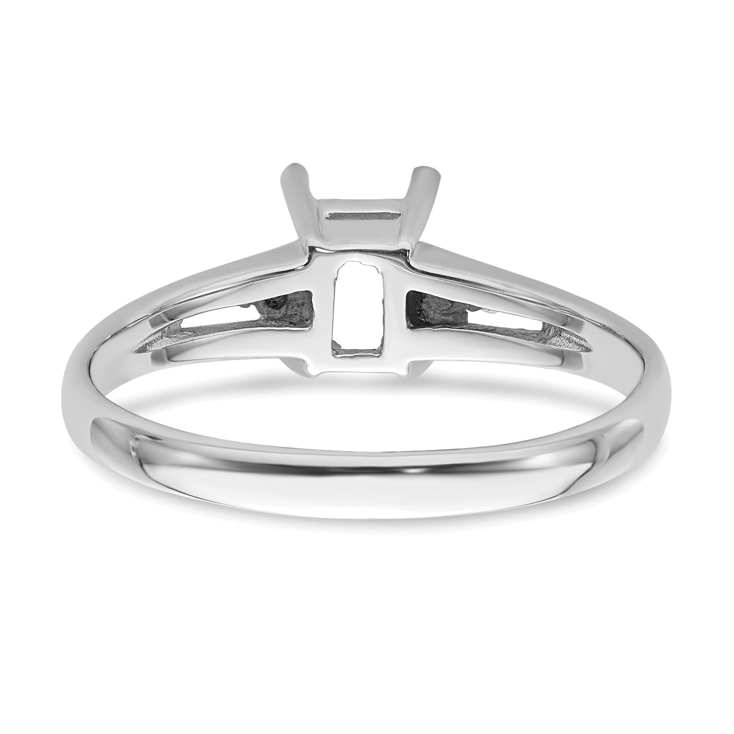 14k White Gold Holds 2-1.4mm Round and 1-6x4mm Emerald-cut Gemstone Ring Mounting