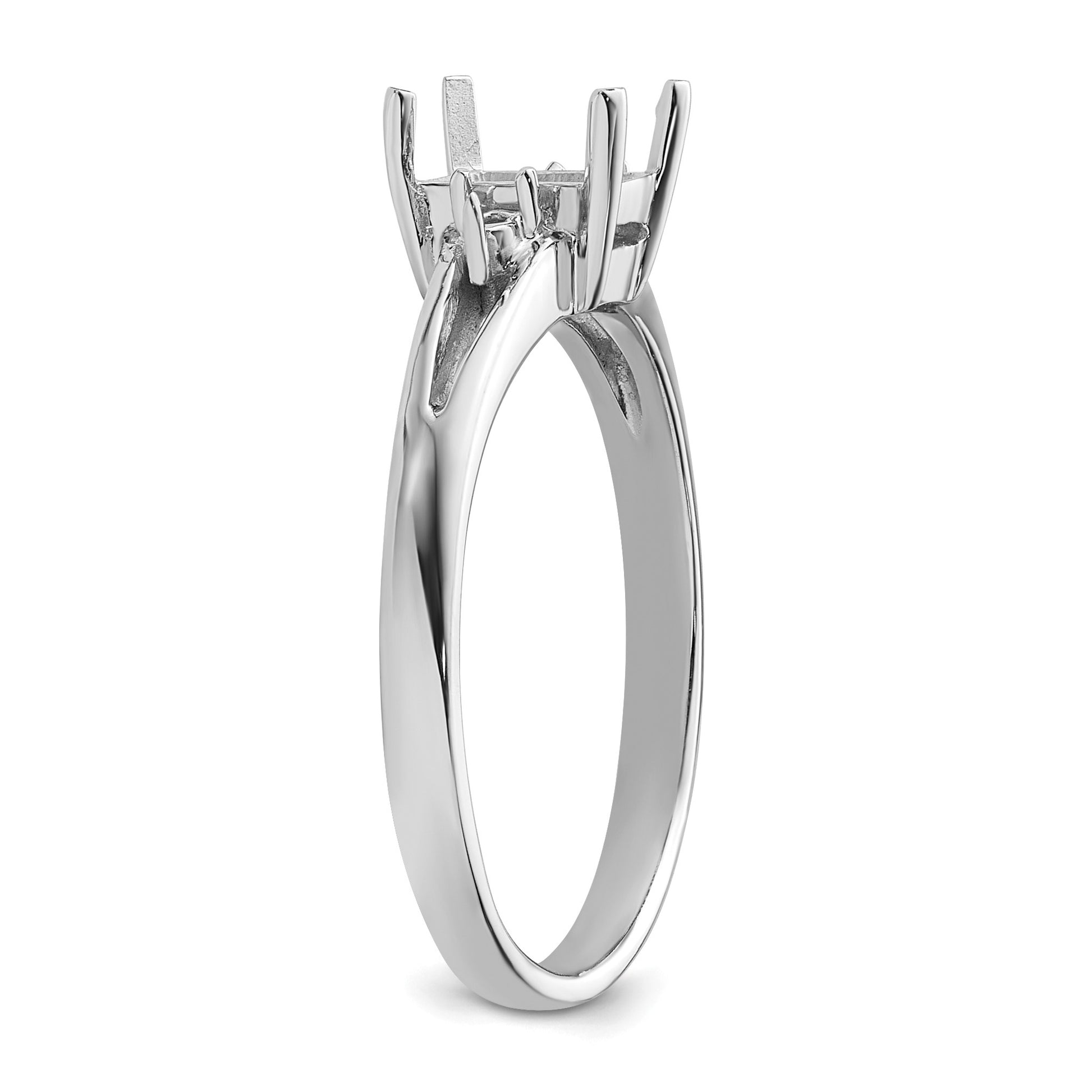 14k White Gold Holds 2-1.4mm Round and 1-6x4mm Emerald-cut Gemstone Ring Mounting