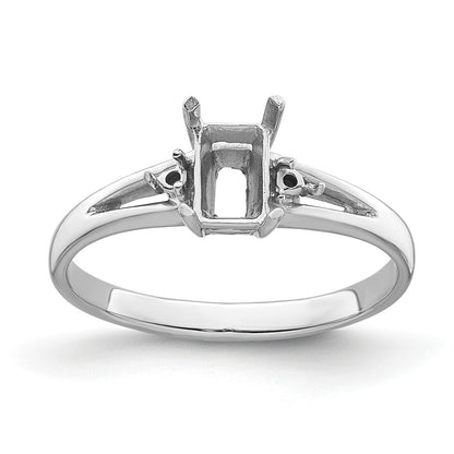 14k White Gold Holds 2-1.4mm Round and 1-6x4mm Emerald-cut Gemstone Ring Mounting