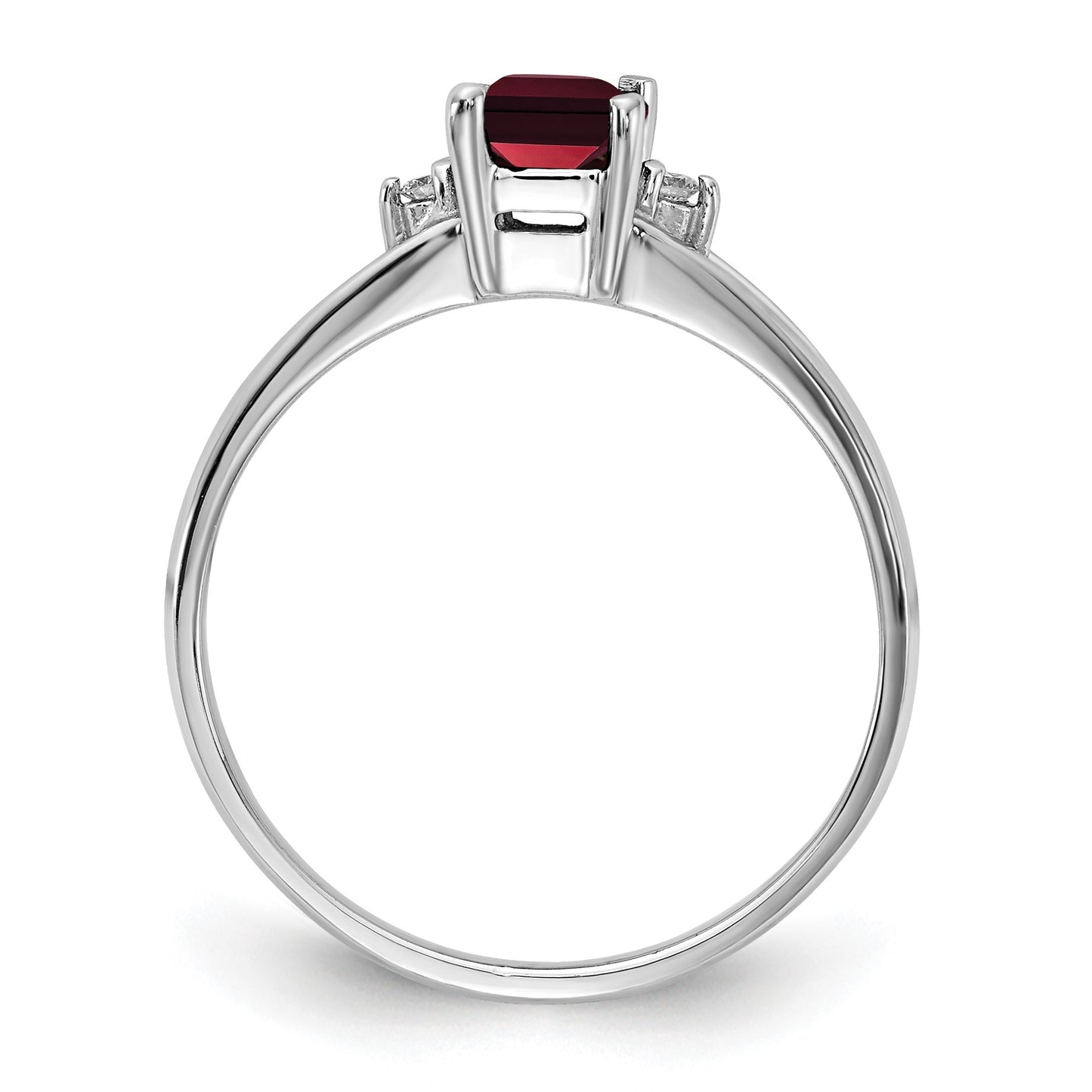 14k White Gold 6x4mm Emerald-cut Garnet and AA Diamond Ring