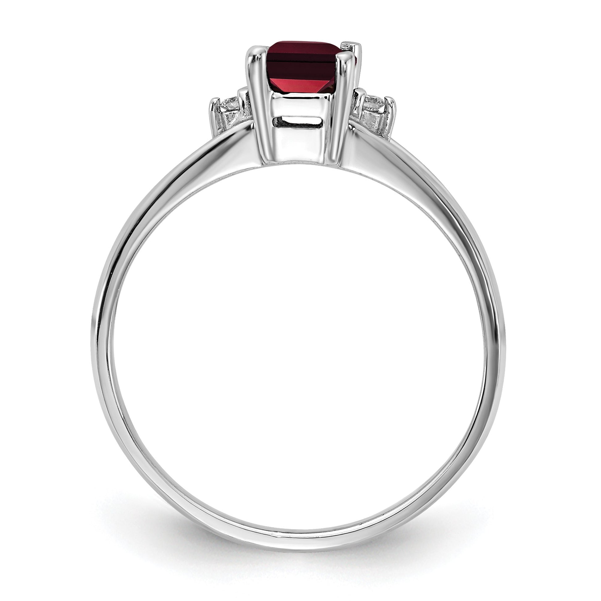 14k White Gold 6x4mm Emerald-cut Garnet and AA Diamond Ring