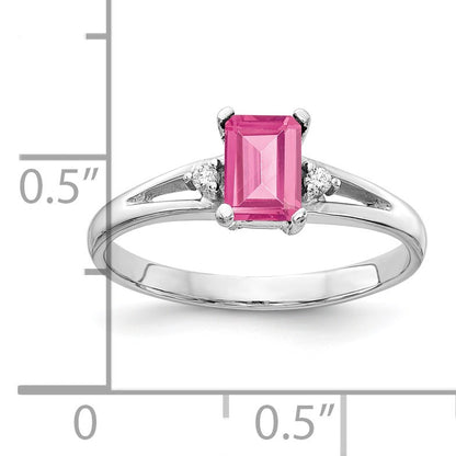 14k White Gold 6x4mm Emerald-Cut Pink Tourmaline and AA Diamond Ring