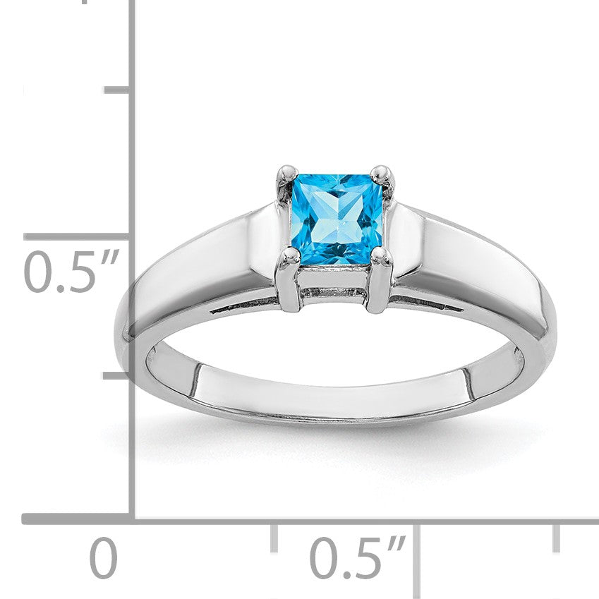 14k White Gold 4mm Princess-Cut Blue Topaz Ring