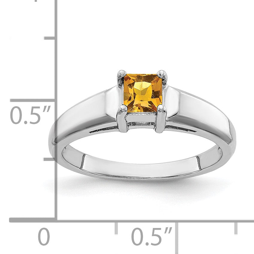 14k White Gold 4mm Princess-Cut Citrine Ring