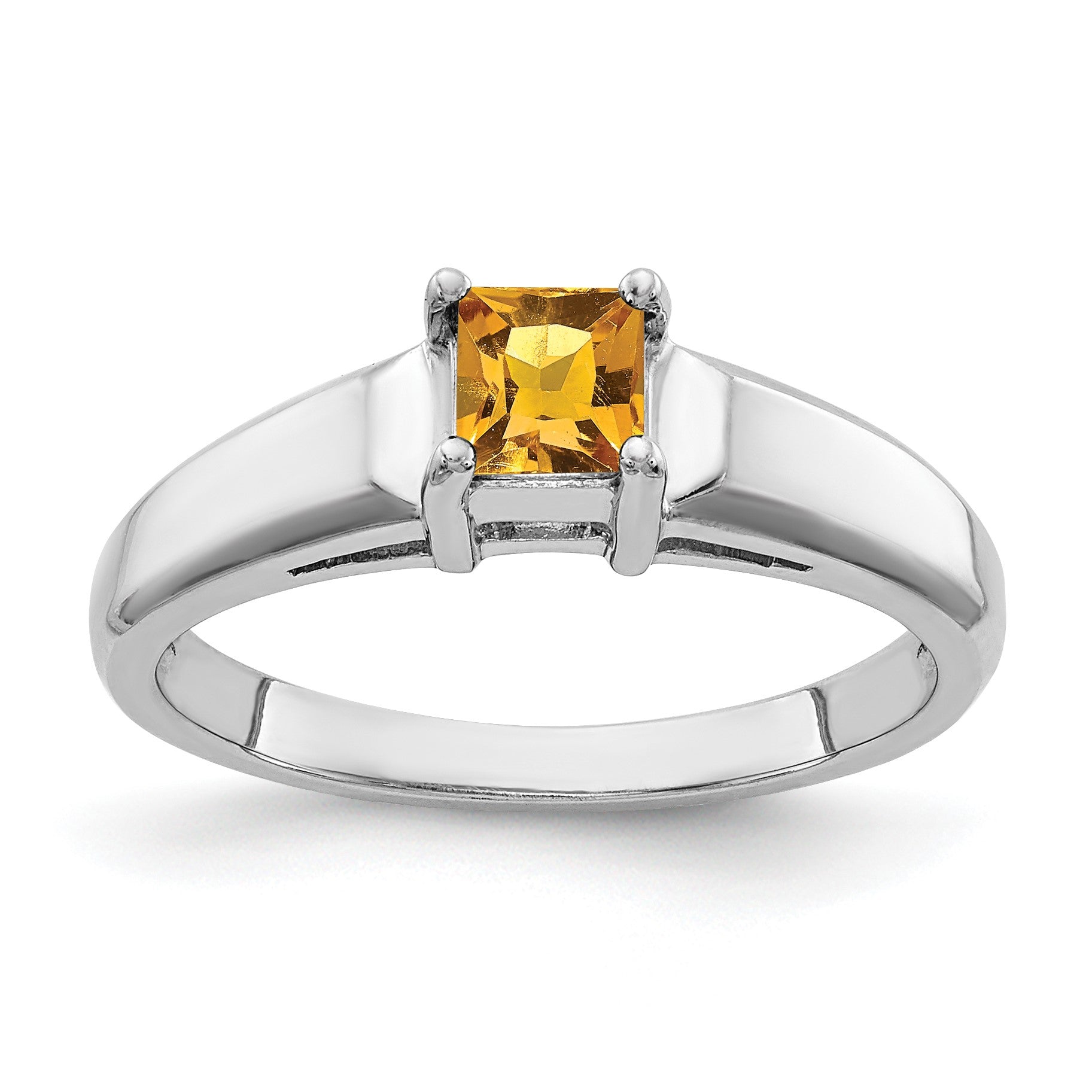 14k White Gold 4mm Princess-Cut Citrine Ring