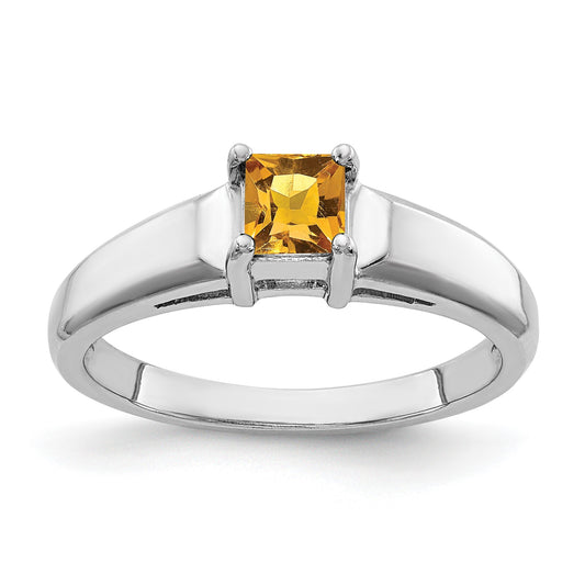 14k White Gold 4mm Princess-Cut Citrine Ring