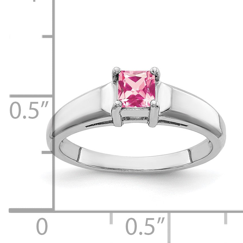 14k White Gold 4mm Princess-Cut Pink Tourmaline Ring