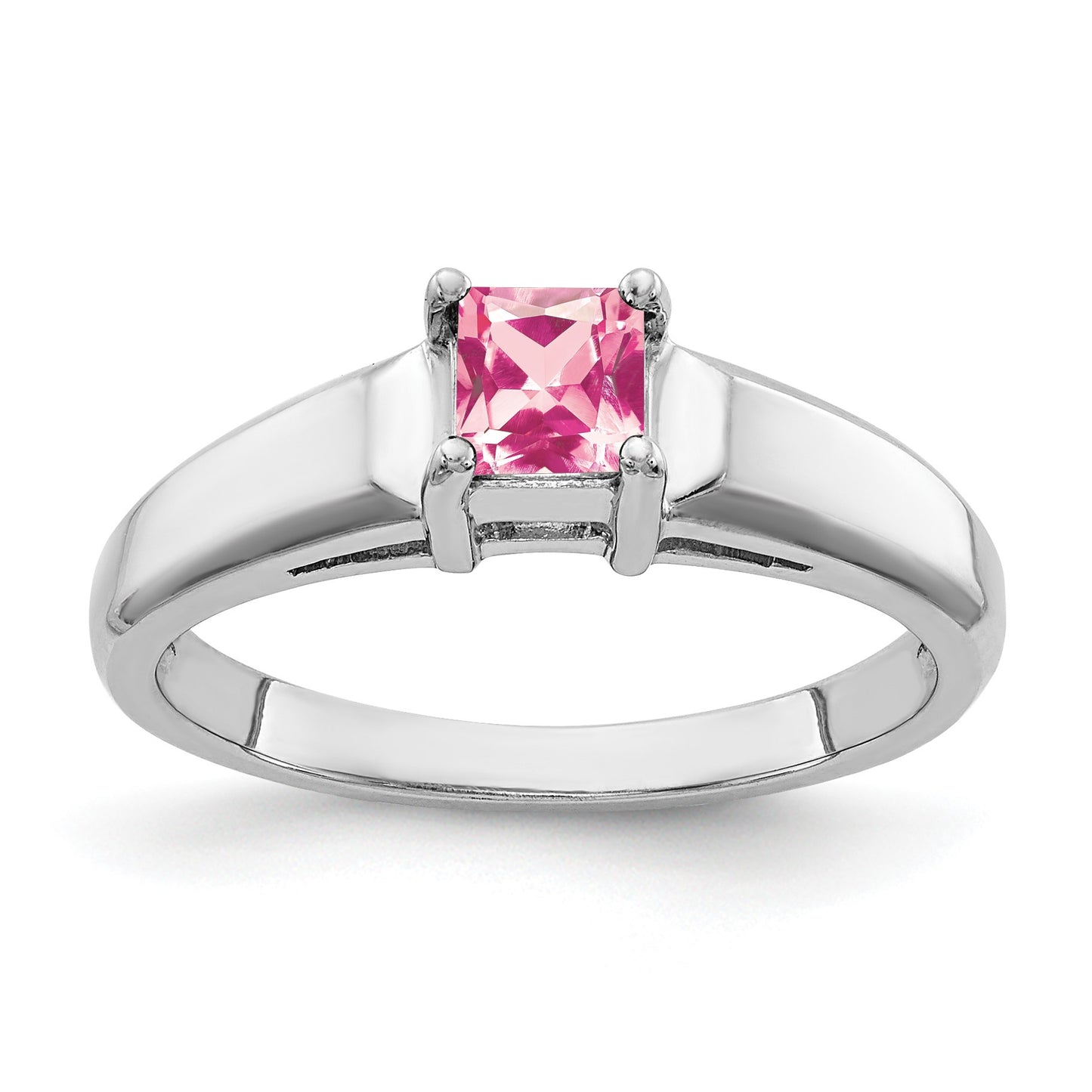 14k White Gold 4mm Princess-Cut Pink Tourmaline Ring