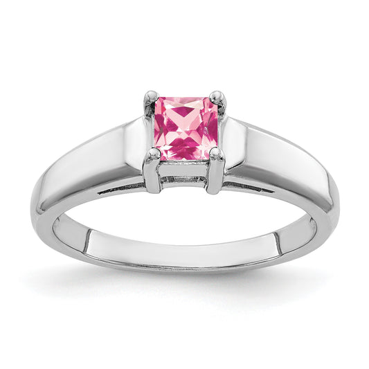 14k White Gold 4mm Princess-Cut Pink Tourmaline Ring