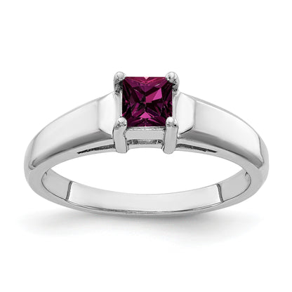 14k White Gold 4mm Princess-Cut Rhodolite Garnet Ring