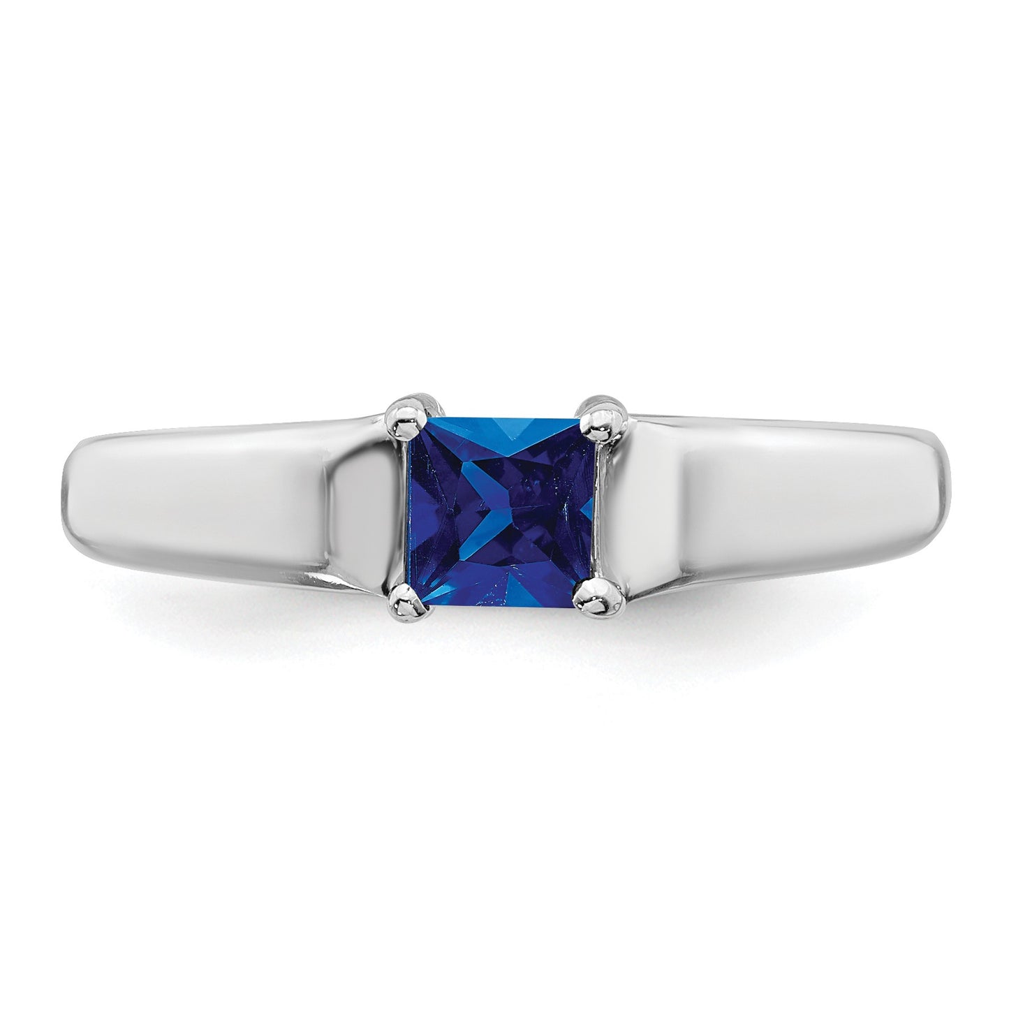 14k White Gold 4mm Princess-cut Blue Sapphire Ring