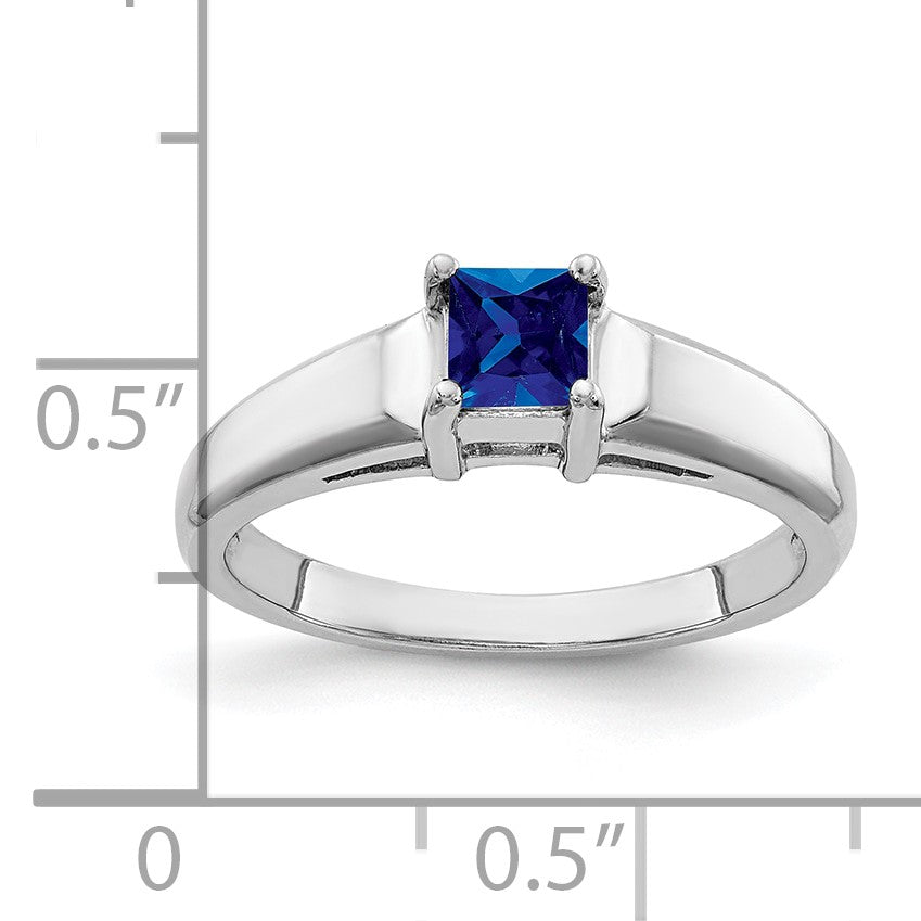 14k White Gold 4mm Princess-cut Blue Sapphire Ring