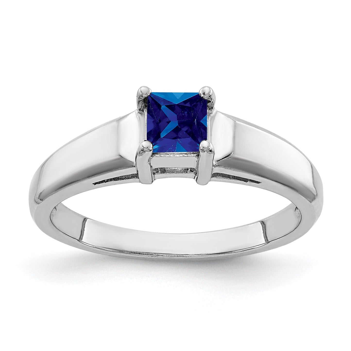 14k White Gold 4mm Princess-cut Blue Sapphire Ring
