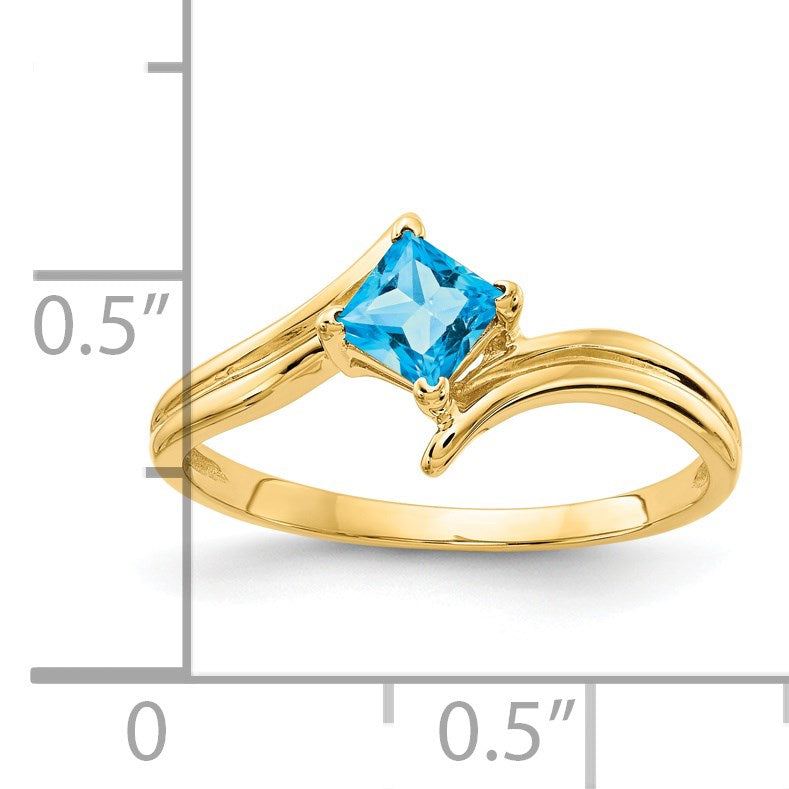 14k 4mm Princess-cut Blue Topaz Ring