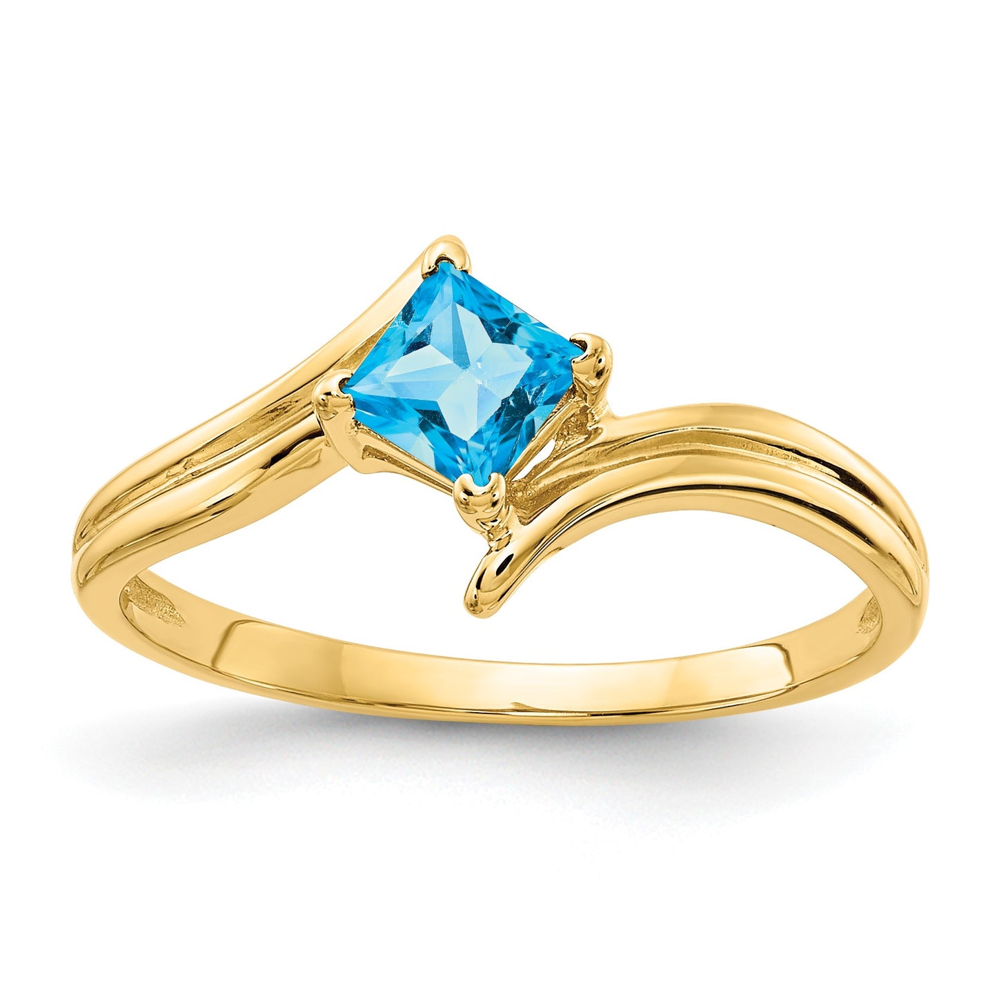 14k 4mm Princess-cut Blue Topaz Ring