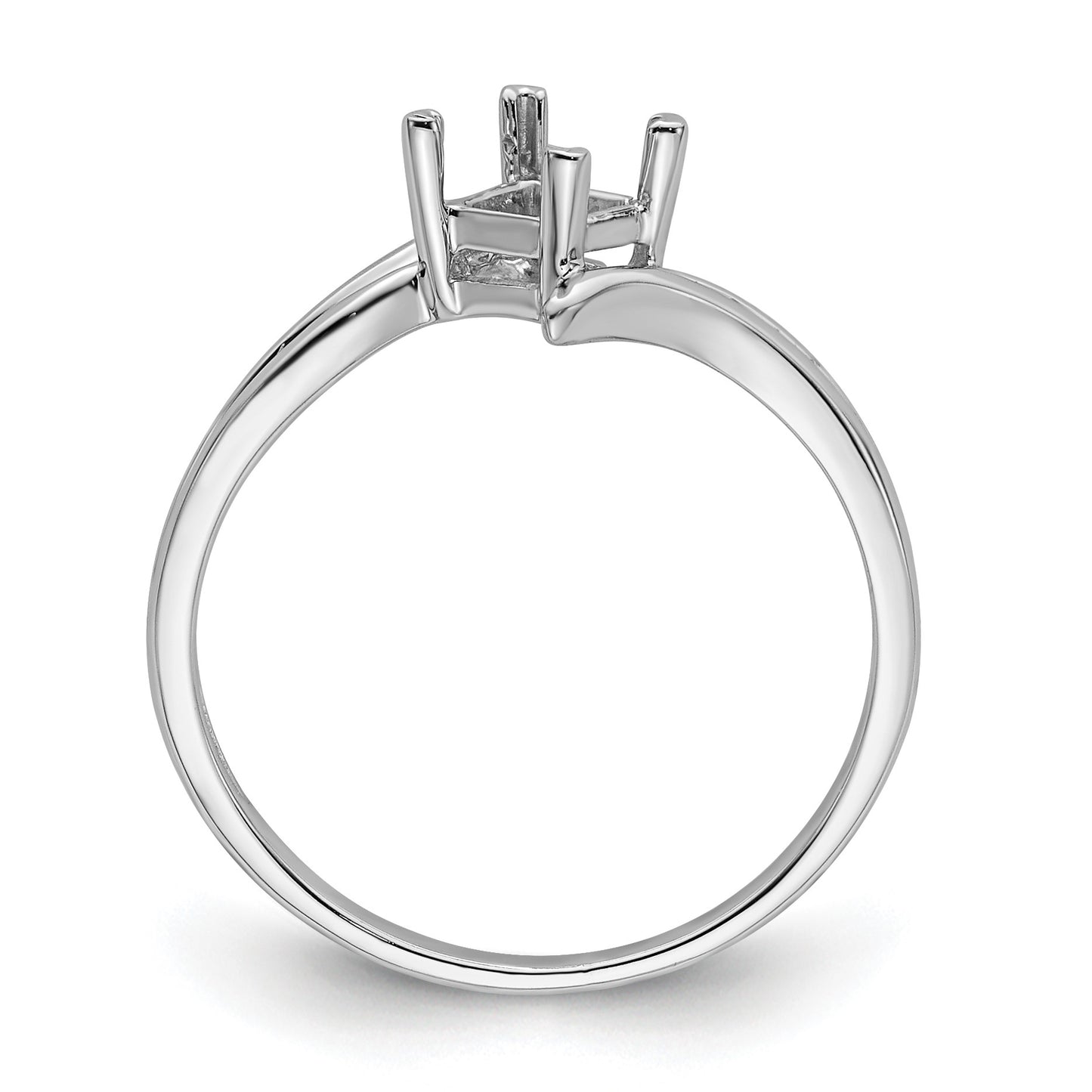 14k White Gold Holds 4mm Princess Gemstone Bypass Ring Mounting