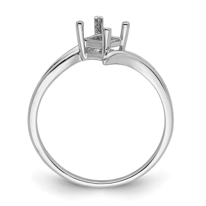 14k White Gold Holds 4mm Princess Gemstone Bypass Ring Mounting