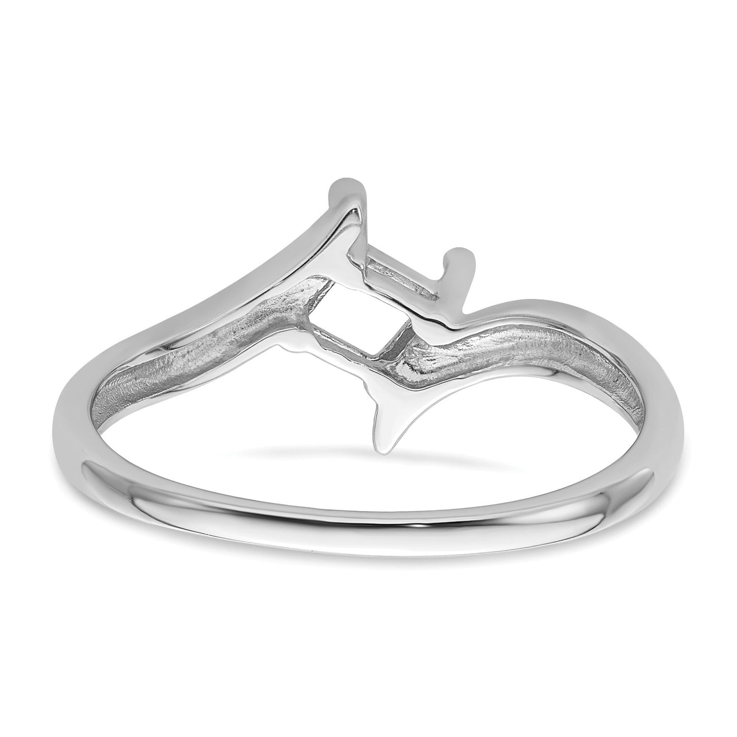 14k White Gold Holds 4mm Princess Gemstone Bypass Ring Mounting