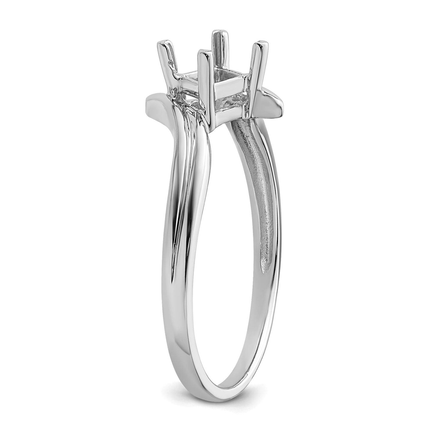 14k White Gold Holds 4mm Princess Gemstone Bypass Ring Mounting