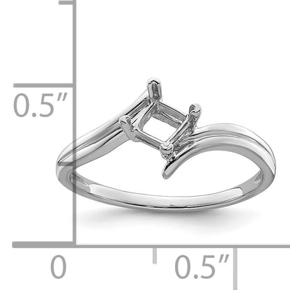 14k White Gold Holds 4mm Princess Gemstone Bypass Ring Mounting