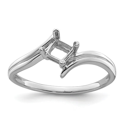 14k White Gold Holds 4mm Princess Gemstone Bypass Ring Mounting