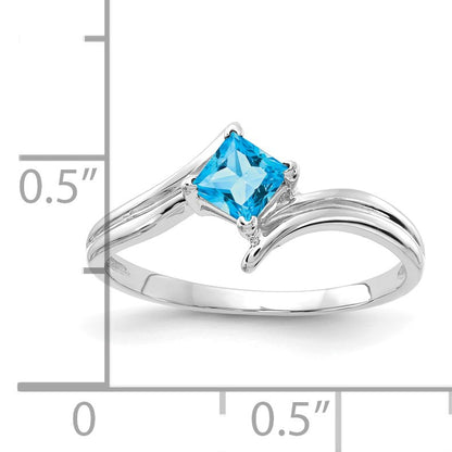 14k White Gold 4mm Princess-cut Blue Topaz Bypass Ring