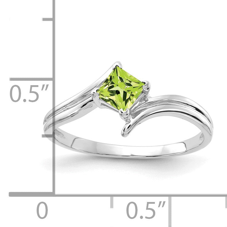 14k White Gold 4mm Princess-cut Peridot Bypass Ring