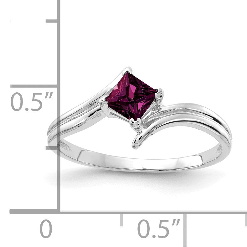 14k White Gold 4mm Princess-cut Rhodolite Garnet Bypass Ring