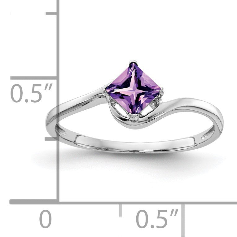 14k White Gold 4mm Princess-cut Amethyst Bypass Ring