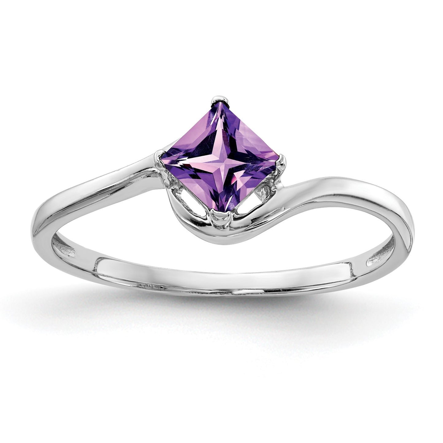 14k White Gold 4mm Princess-cut Amethyst Bypass Ring