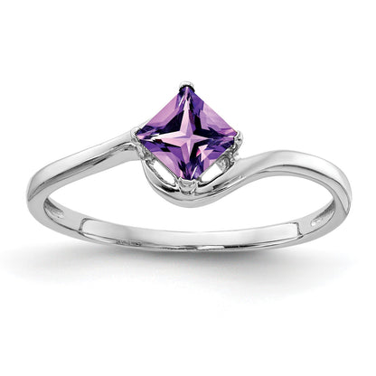 14k White Gold 4mm Princess-cut Amethyst Bypass Ring