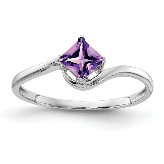 14k White Gold 4mm Princess-cut Amethyst Bypass Ring