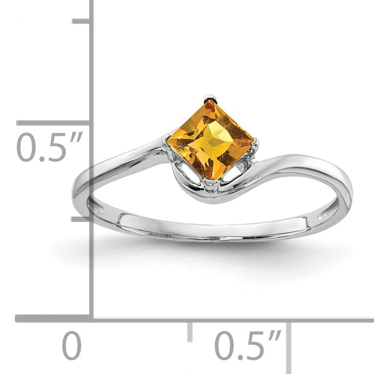 14k White Gold 4mm Princess-cut Citrine Bypass Ring
