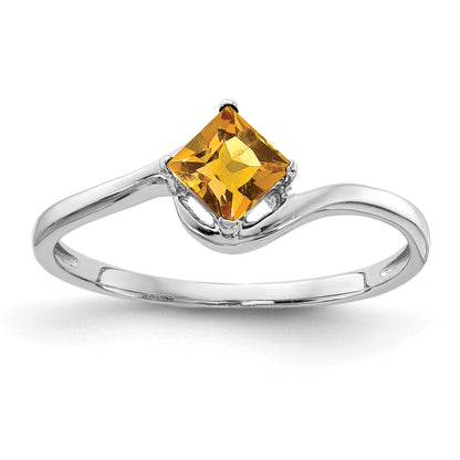 14k White Gold 4mm Princess-cut Citrine Bypass Ring