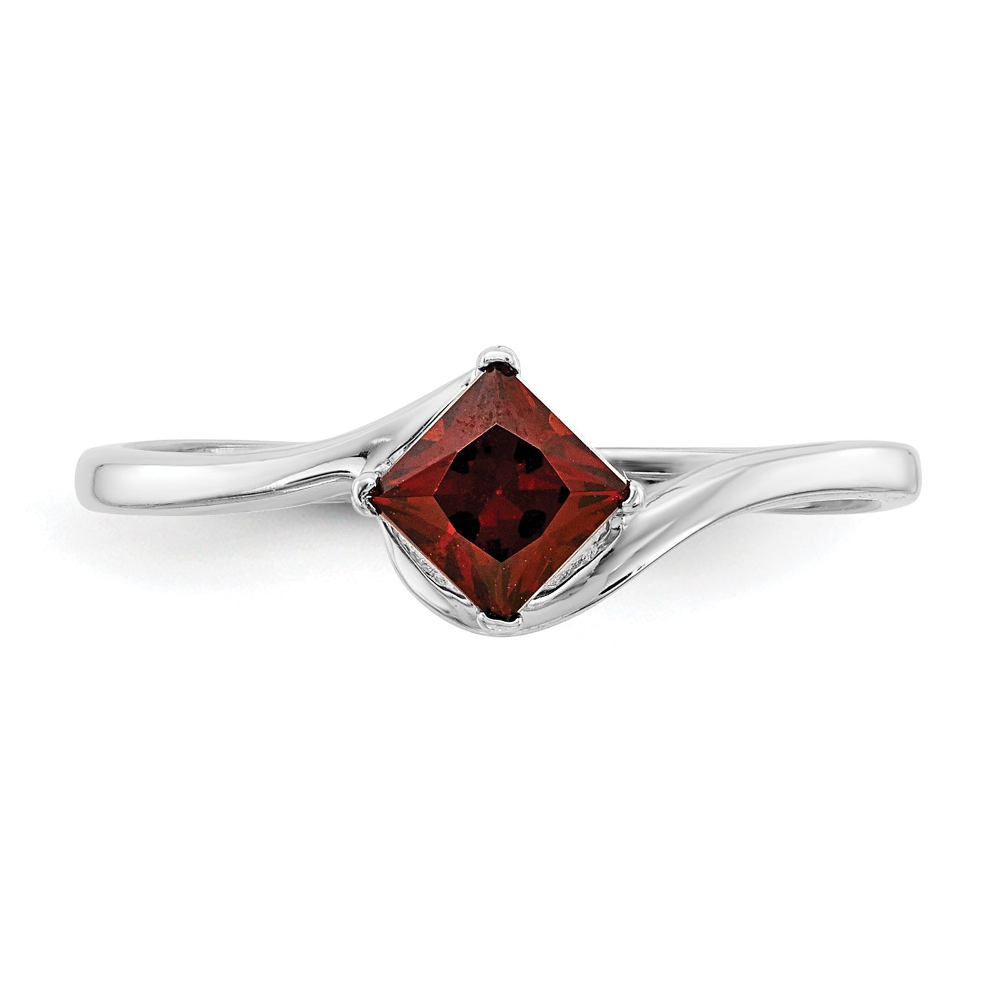 14k White Gold 4mm Princess-cut Garnet Bypass Ring