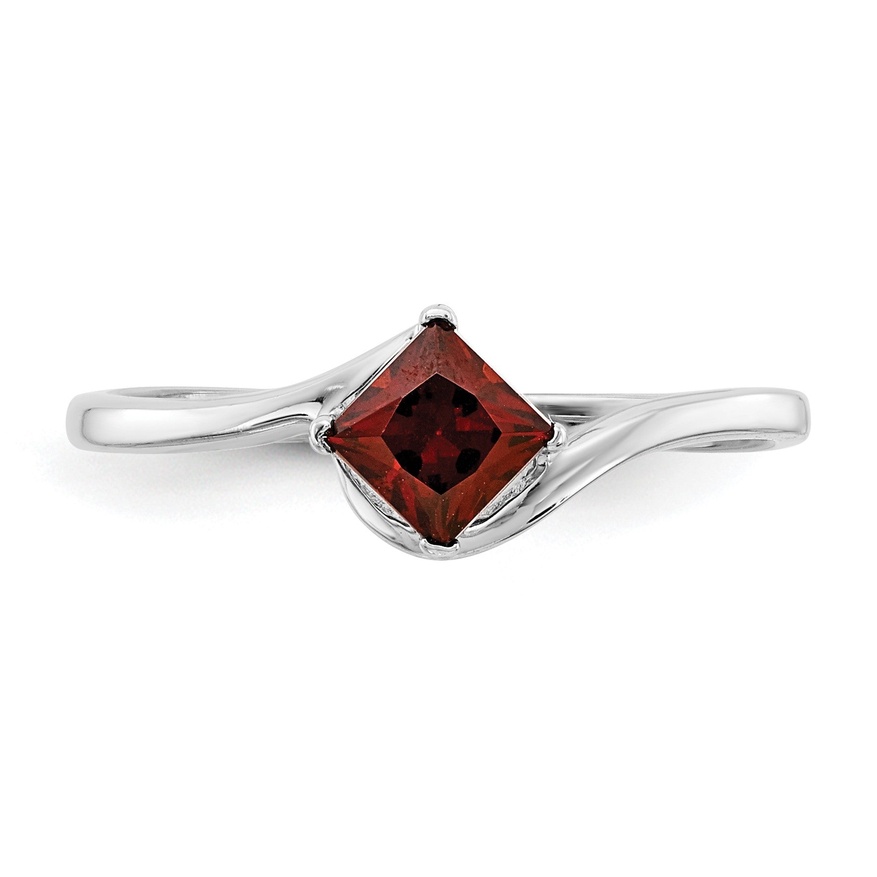14k White Gold 4mm Princess-cut Garnet Bypass Ring