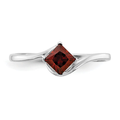 14k White Gold 4mm Princess-cut Garnet Bypass Ring