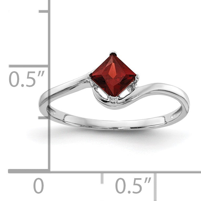 14k White Gold 4mm Princess-cut Garnet Bypass Ring