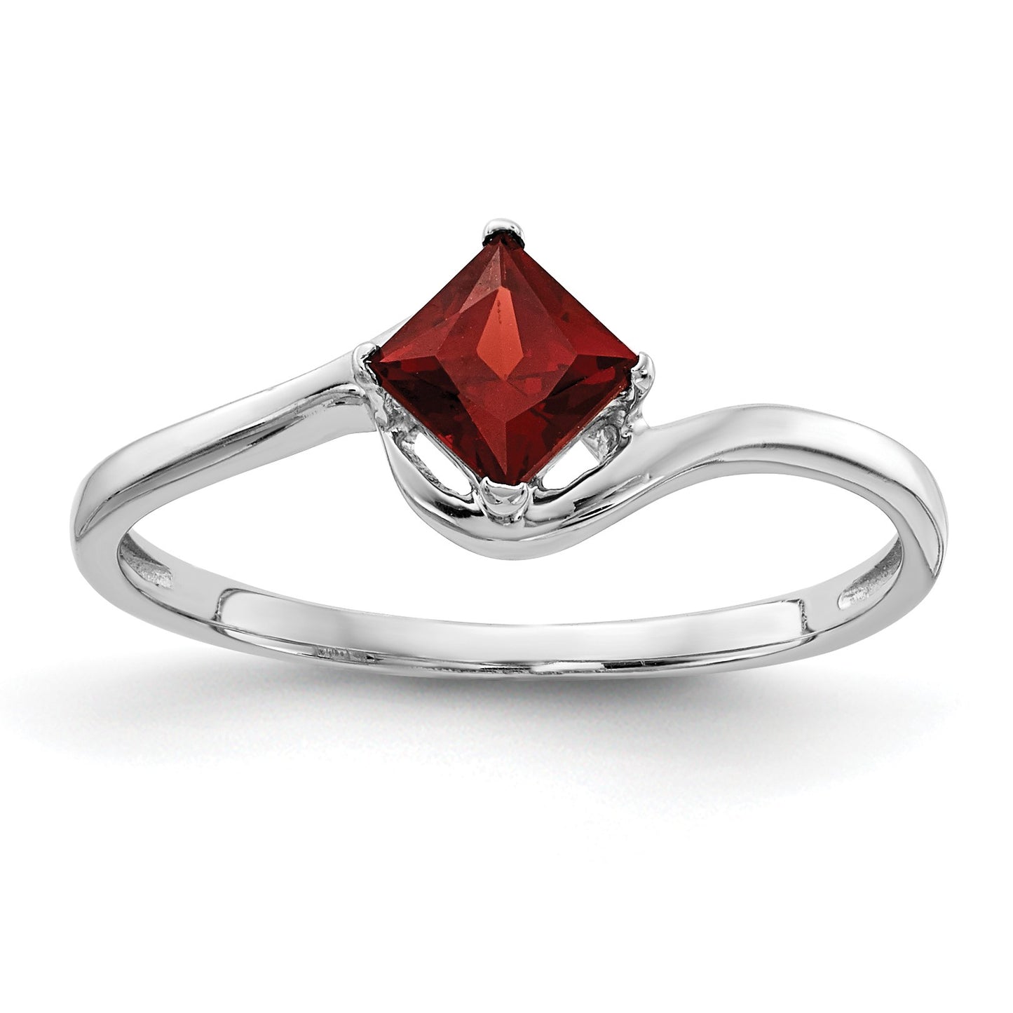 14k White Gold 4mm Princess-cut Garnet Bypass Ring