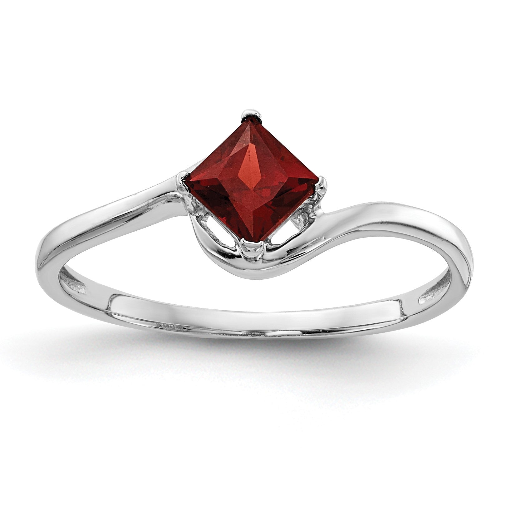 14k White Gold 4mm Princess-cut Garnet Bypass Ring