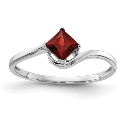 14k White Gold 4mm Princess-cut Garnet Bypass Ring
