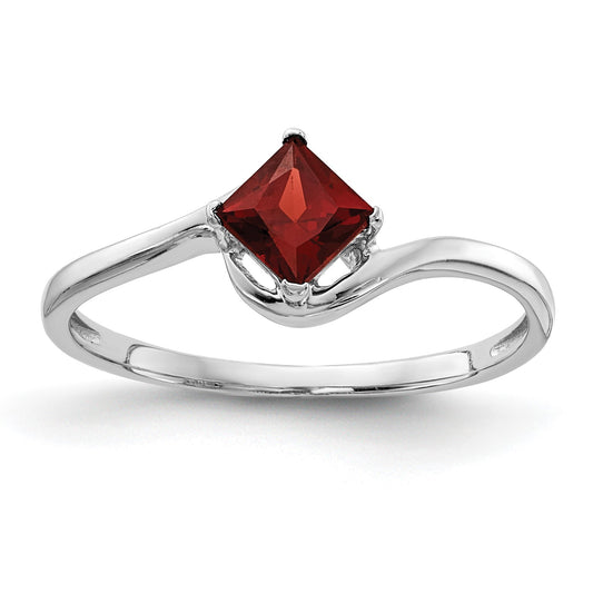 14k White Gold 4mm Princess-cut Garnet Bypass Ring