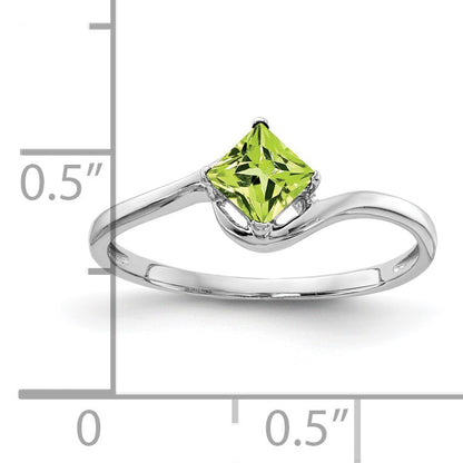 14k White Gold 4mm Princess-cut Peridot Bypass Ring