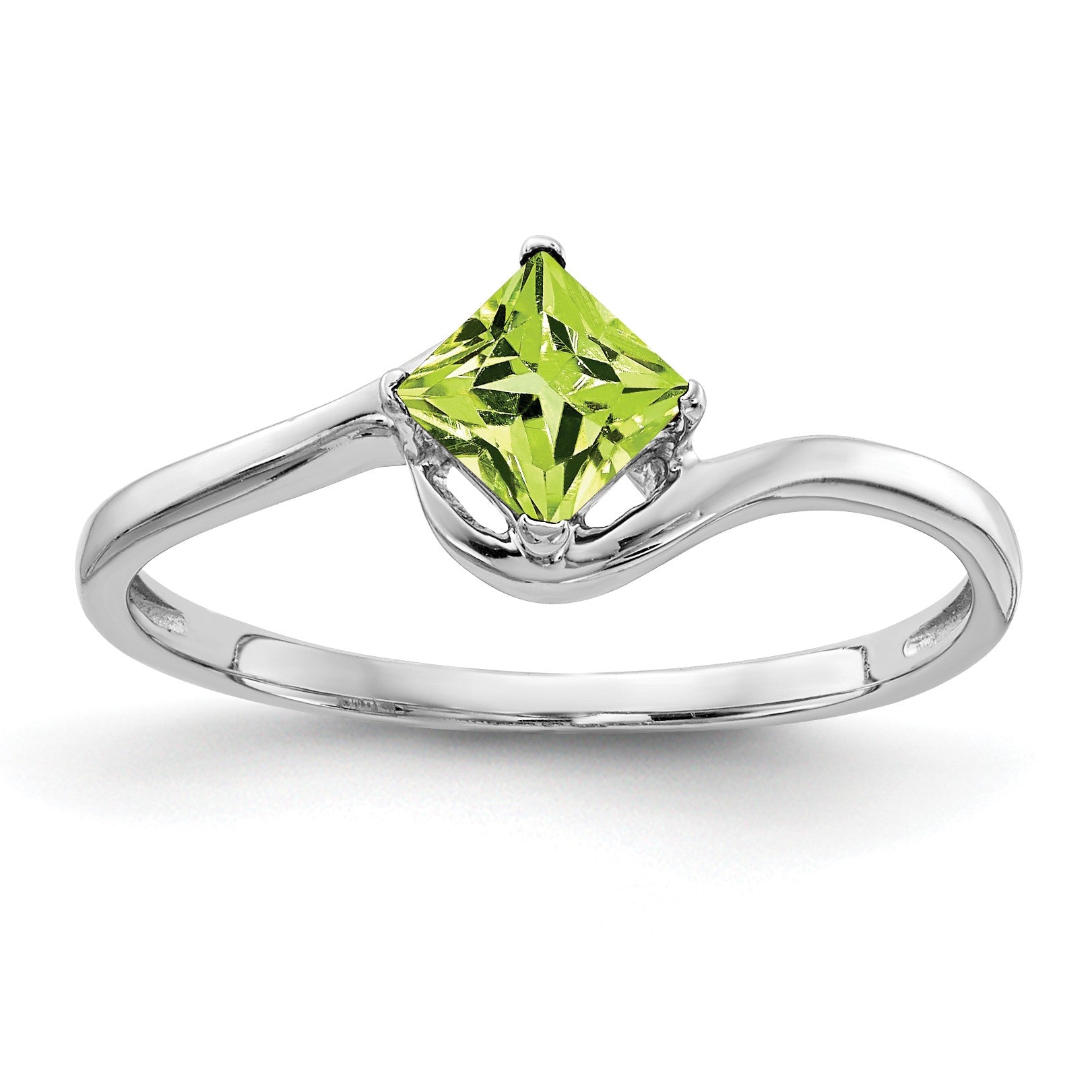 14k White Gold 4mm Princess-cut Peridot Bypass Ring