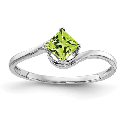 14k White Gold 4mm Princess-cut Peridot Bypass Ring