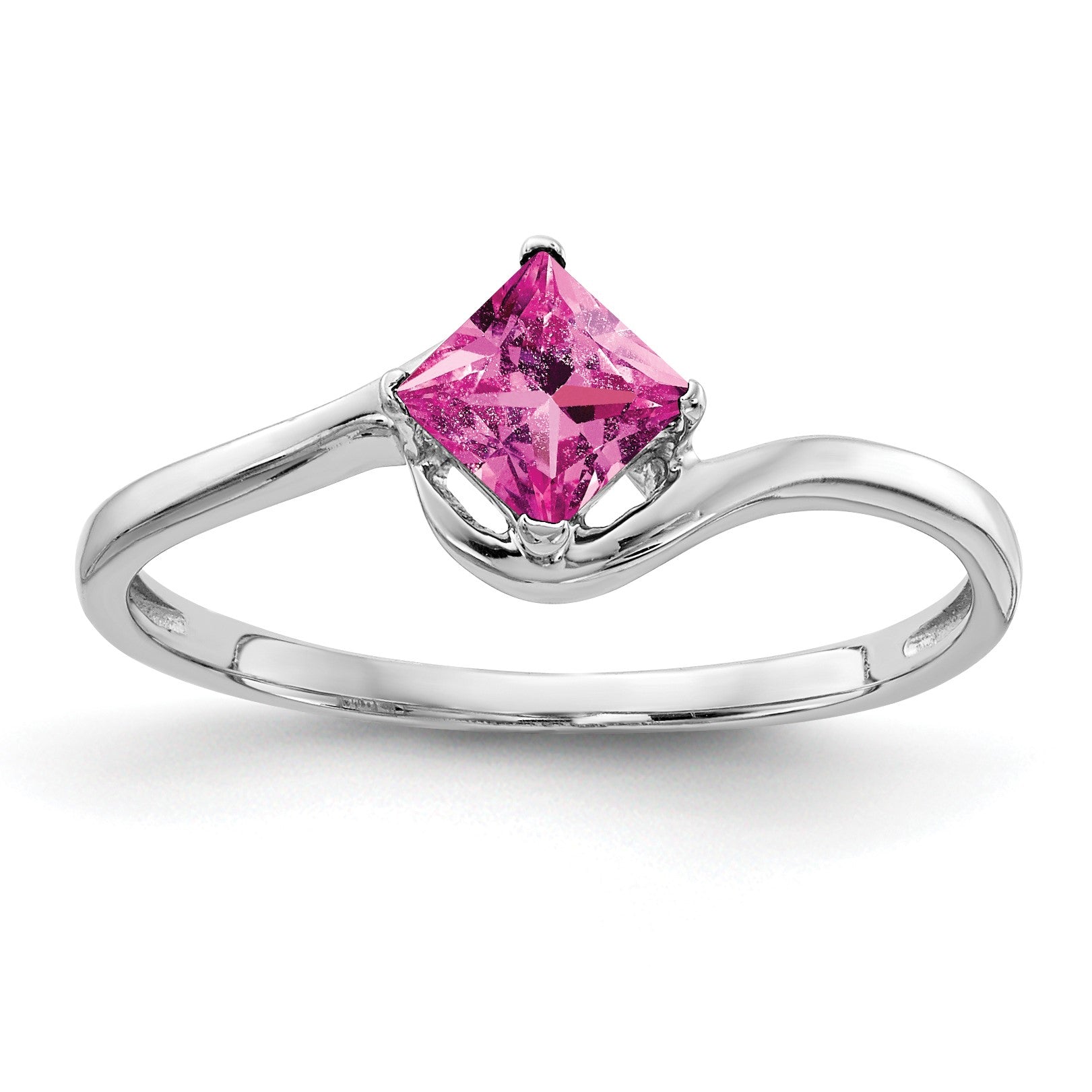 14k White Gold 4mm Princess-Cut Pink Sapphire Ring