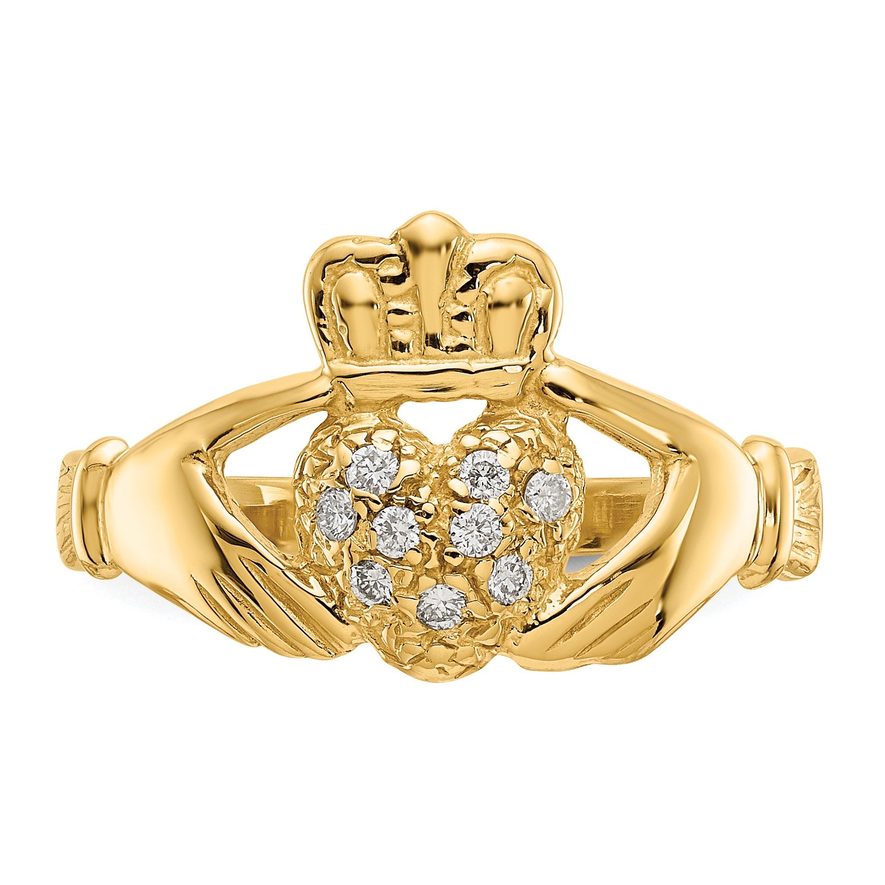14k 1/10 carat AA Diamond Claddagh Ring