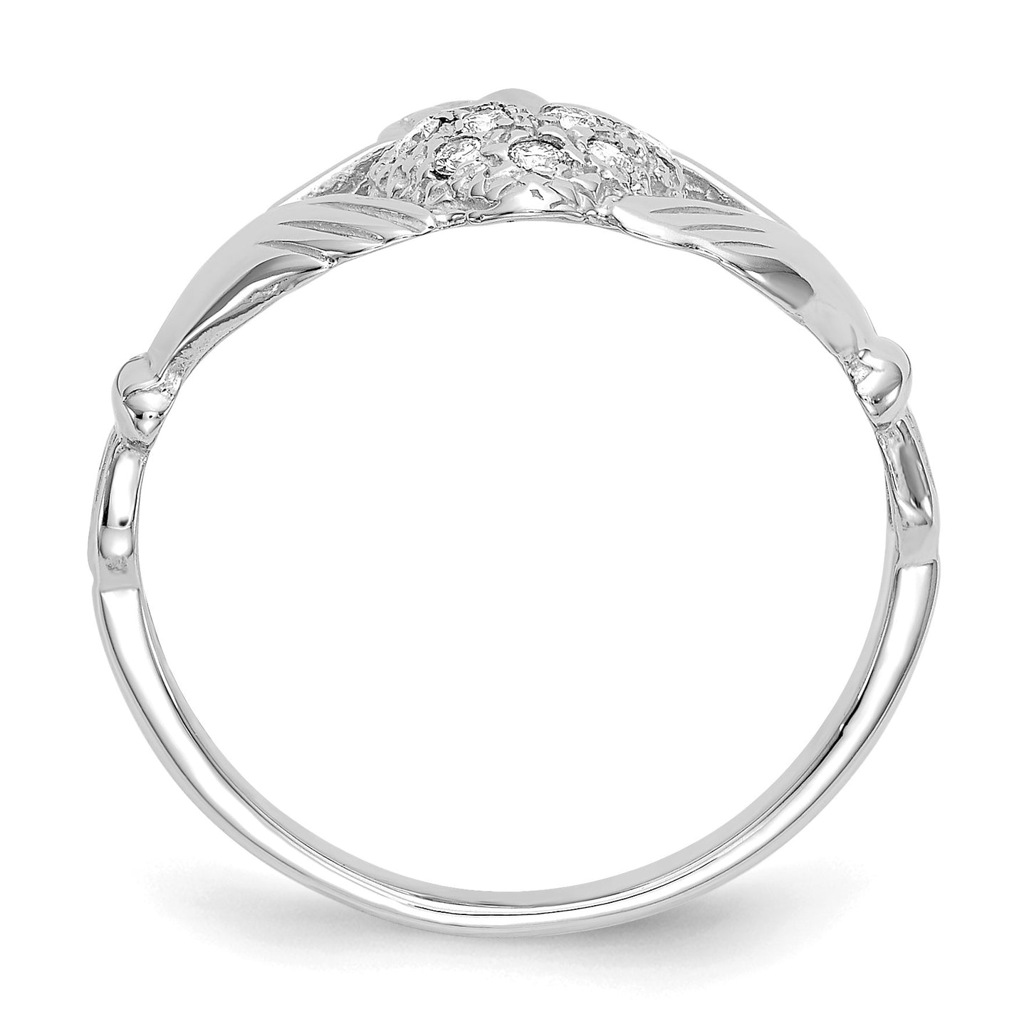 14k White Gold 1/10 carat AA Diamond Claddagh Ring